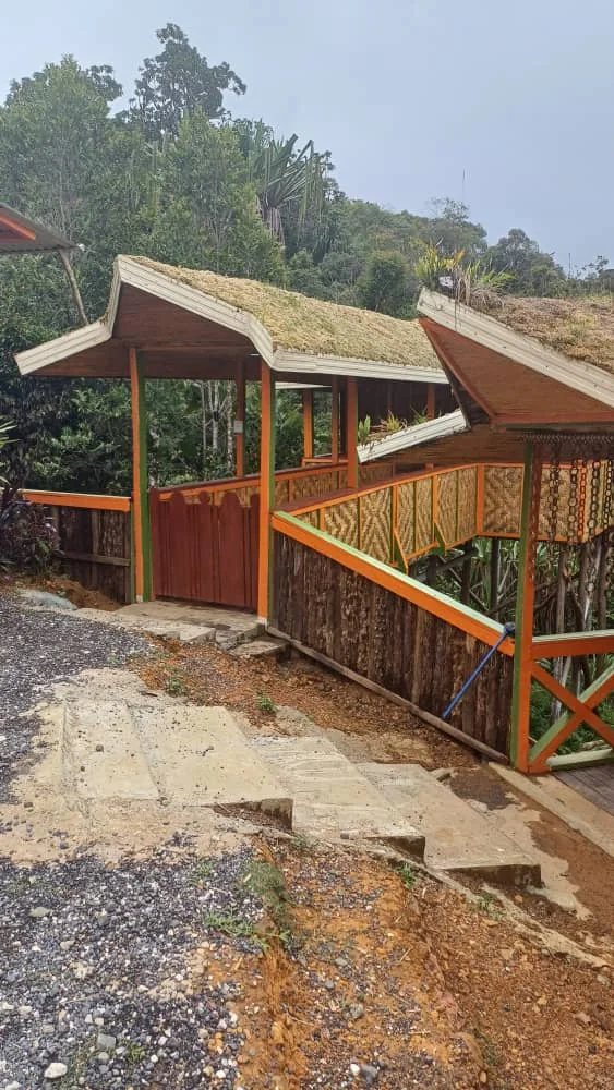 Lodge walkway and natural buildings